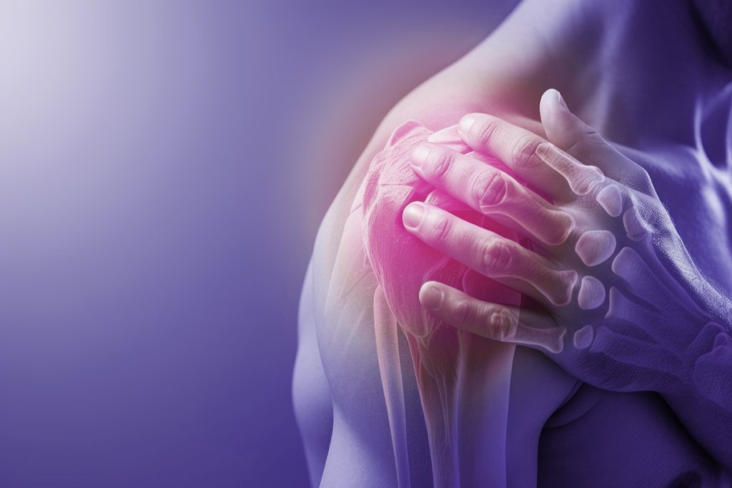 man with pain in their shoulder joint. Side view of muscular man standing and suffering from shoulder pain. having pain in shoulder , health care concept. Shoulder pain